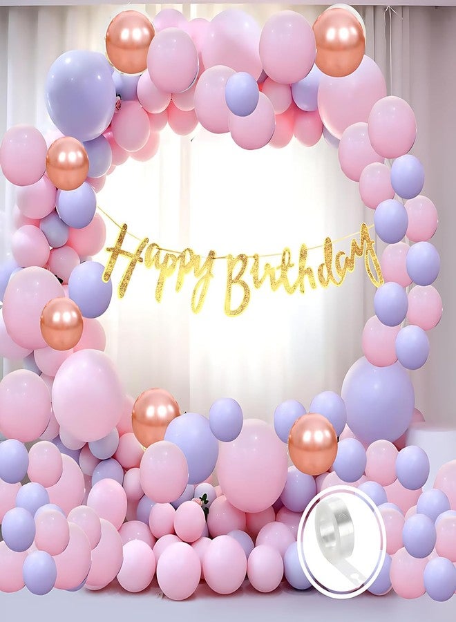 Hemito Birthday Decoration Kit 60 pc Pink Purple Pastel Balloons Combo with Birthday Paper Banner, Arc, Glue Dot for girls Kids Baby Birthday Decoration Items | Birthday Decoration Combo - Image 1